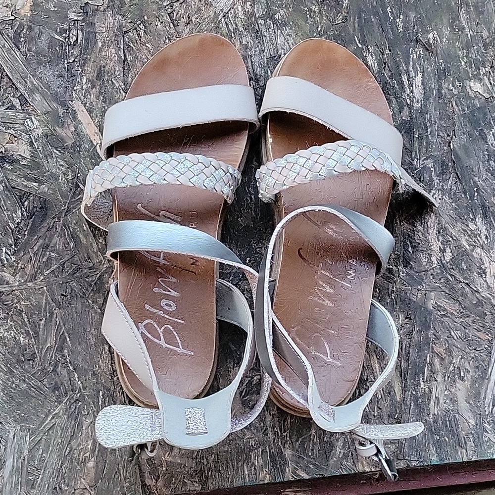 Blowfish Silver and Tan Braided Sandals